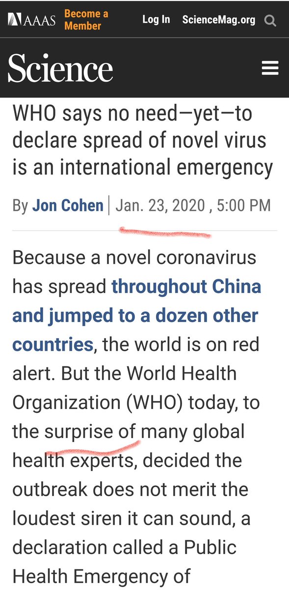 13)Jan 23WHO says Wuhan Virus not an emergency Surprising "experts"