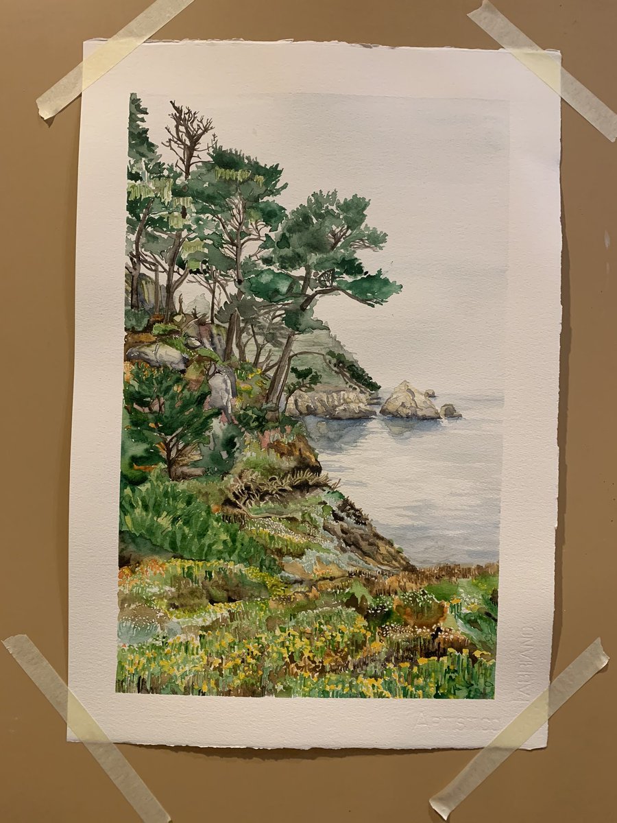 Point Lobos #3, 19” x 12”, watercolor, (c) 2020, Eric M. Davis #watercolorpainting #pointlobos #calforniacoast #californiaart  #watercolor