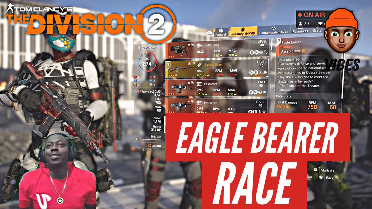 YouKnoDaVibes's tweet photo. We had one of the most epic finishes to a stream ever @TheDivisionGame tune in guys your gonna love this one. EVER HAD 3 PEOPLE RACE TO SEE WHO WINS AN EAGLE BEARER π?
#Retweet #TheDivision2 #TheDivision2Photos #RaidCarries
Video Link: https://t.co/RFmmzO1I6O https://t.co/N8yYLiRPpa