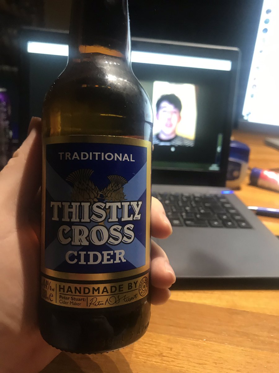  #CiderSaturday Round 2.Beverage 9: Thistly Cross Cider.Tasty and fruity once again. A nice change. A little hipster, however. From a bottle which is quite nice. The last of 6 so must be half decent. Stronger than the magners. I can get behind it. Vamos.7.6/10.