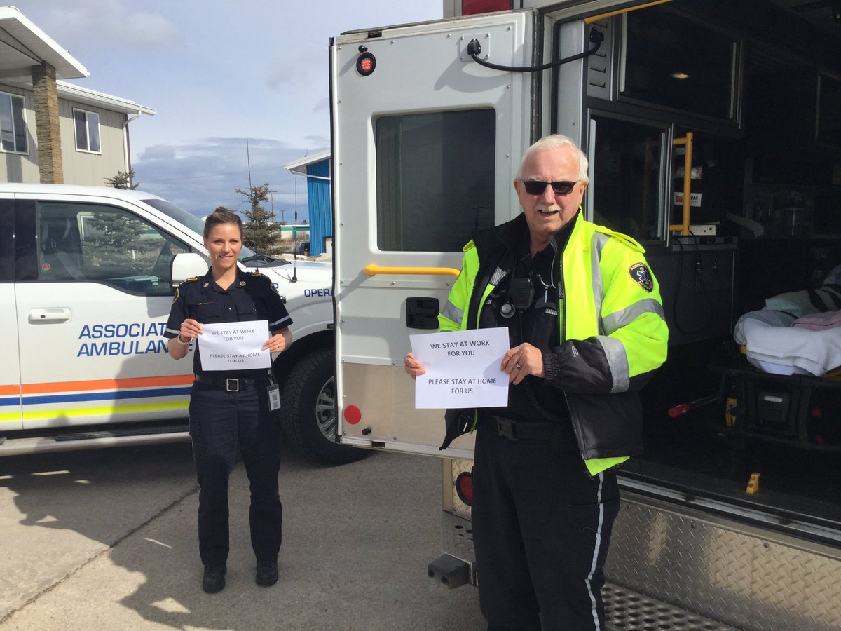 DaveTreppel's tweet photo. Spent the past 2 days delivering much needed PPE to front line crews from Whitecourt to Lac la Biche.  These professionals have a message for everyone to stay home to help flatten the curve.  @EMS_Associated @ahs_ems https://t.co/CjqvUCGCOH
