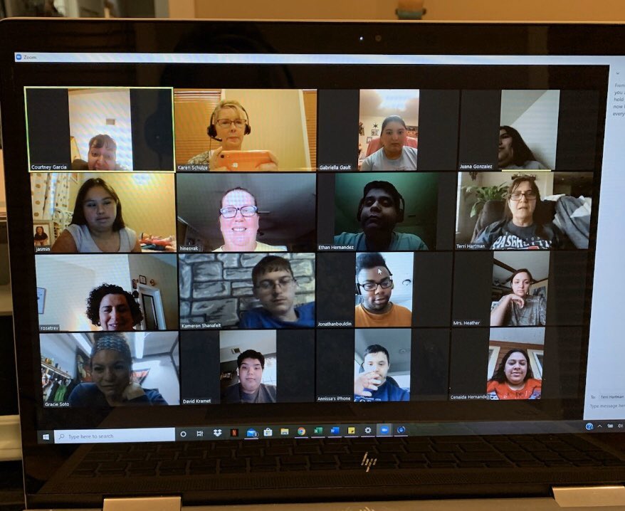 SeguinWorks's tweet photo. Shout Out to some awesome members of SEGUIN WORKS Transition program. Great job with remote learning and use of technology for our Friday meetings. In addition to video small group and 1:1 lessons with their teacher and job coaches. Thx for joining us this past Fri. TWC VR reps! https://t.co/En4rSCxr4t