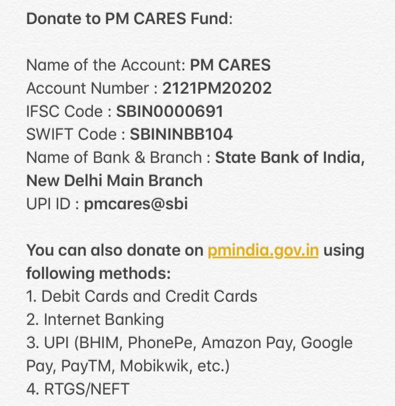 I hear your humble request Prime minister <a href="/narendramodi/">Narendra Modi</a> ji. We are proud to have you as the leader of our nation. I have pledged 25 K to #PMCARES account to fight against #COVID19 pandemic.

Lets contribute to build and prepare a strong nation.