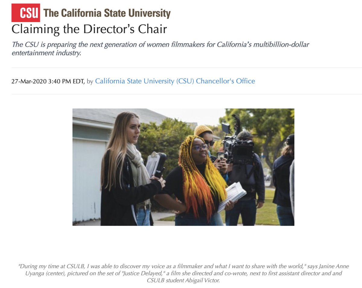 TheCSUEA's tweet photo. "Claiming the Director’s Chair" -- The #CSU is preparing the next gen of #women #filmmakers for #California’s multibillion-dollar #entertainmentindustry

MORE: https://t.co/KsnLhVoohE

#film #filmmakers #filmmaking #womeninfilm #CSUsucces @TheCSUEA @MadeintheCSU #CalStateGreat https://t.co/8mpUyf6iTr