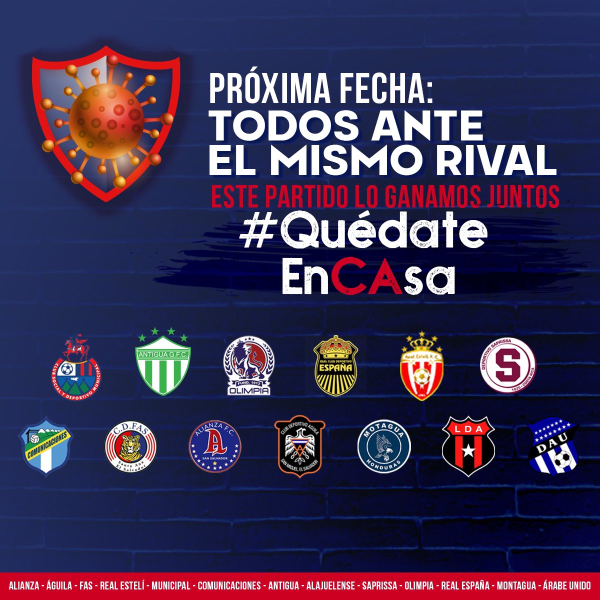 CopaPremierCA's tweet photo. ¡Vamos Centroamérica! Juntos podemos vencer al #COVID19. 
@Rojos_Municipal @soyantiguagfc @CDOlimpia @rcdespana @realestelifc @SaprissaOficial @CremasOficial @CDeportivoFAS @AlianzaFC_sv @cdaguilaoficial @MOTAGUAcom @ldacr @ArabeUnido_ 👏🏼👏🏼👏🏼
#QuédateEnCAsa 🏠 https://t.co/5ClG9f3c6R