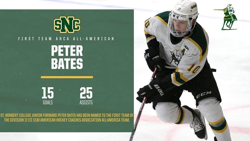 sncmenshockey's tweet photo. Congratulations to Peter Bates on being named First Team AHCA All-American! #GKP https://t.co/VCRMDtd2HN