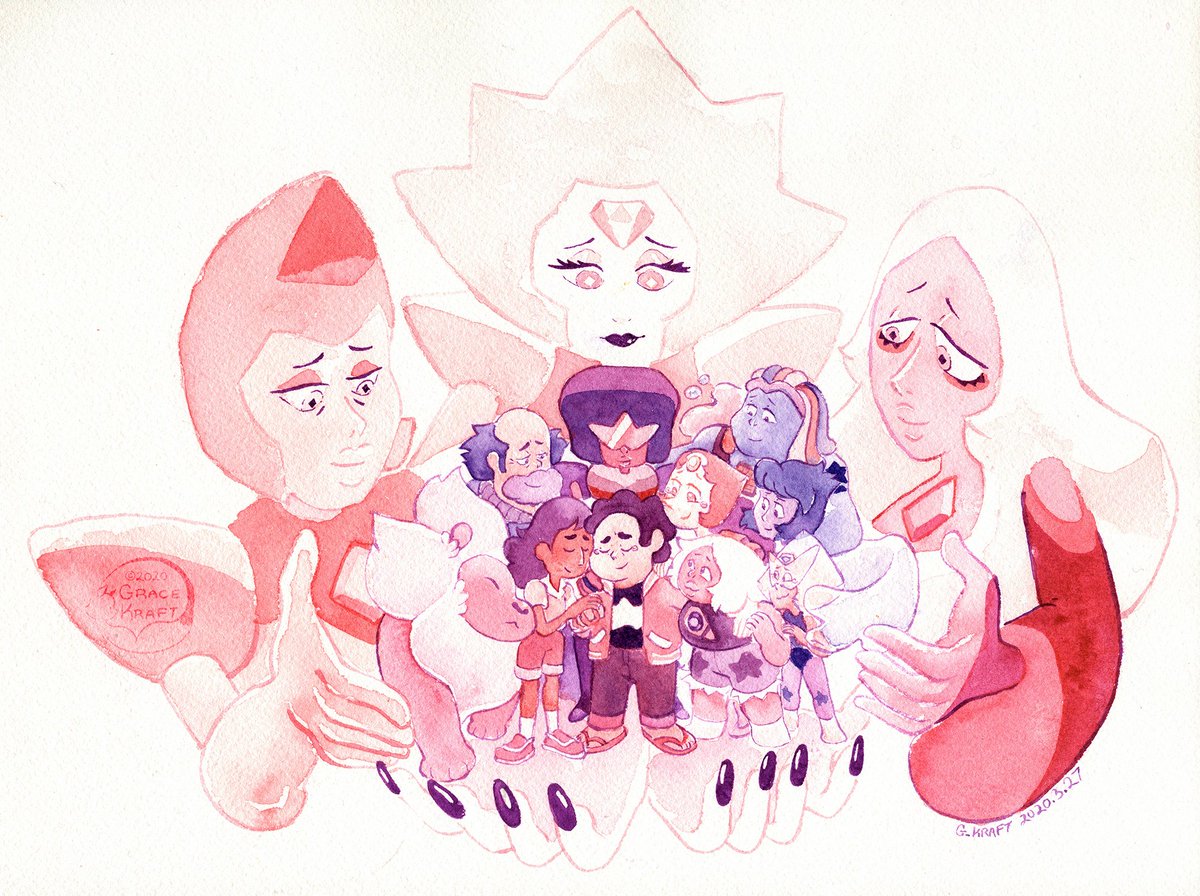 Here's a watercolor painted with my own tears!
Sincerely #ThankYouStevenUniverse for everything. I can't express my gratitude enough for such a show's existence.
#GoodByeStevenUniverse #StevenUniverse #StevenUniverseFuture