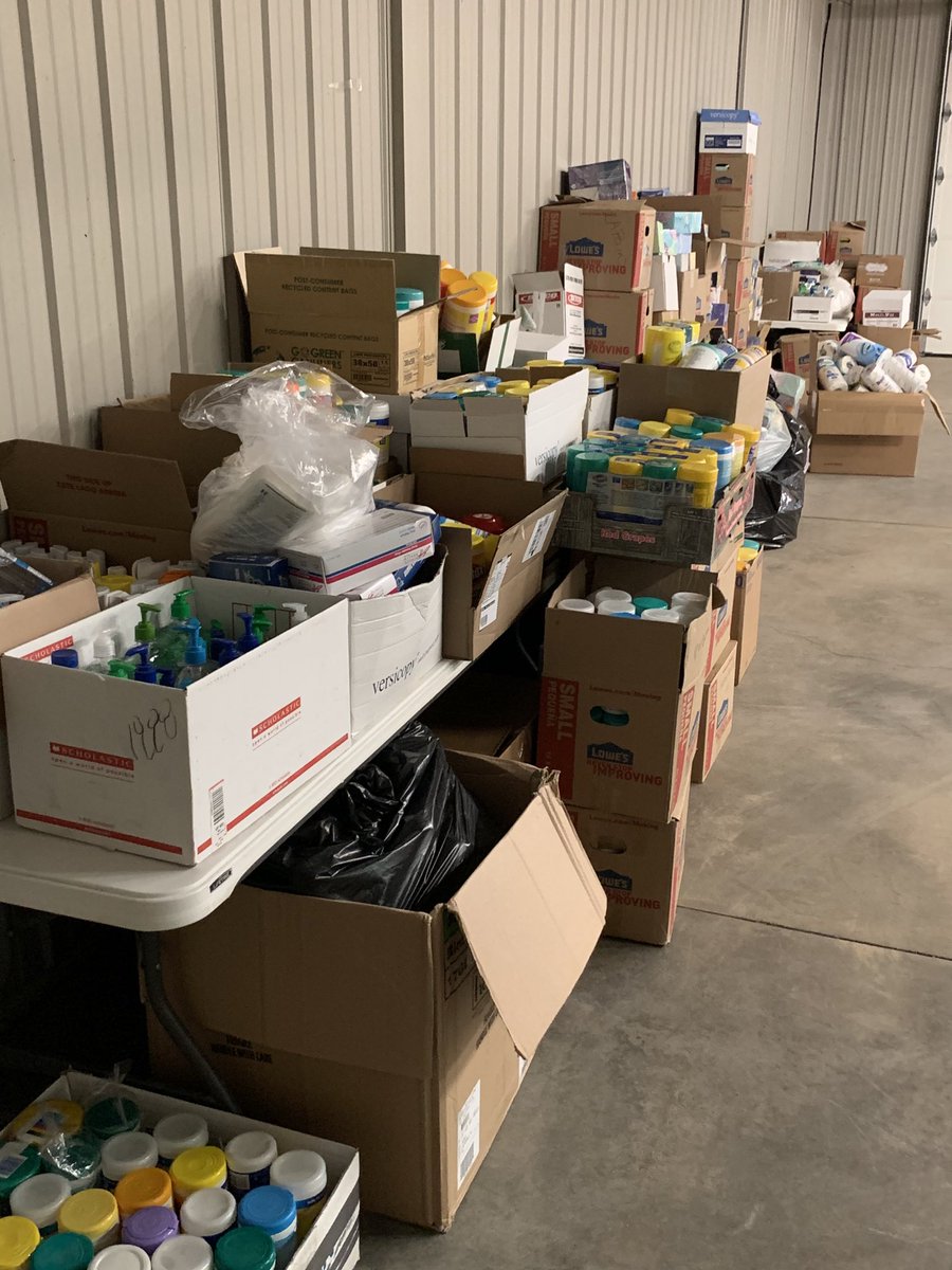 Supplies (wipes, sanitizer, gloves, tissues, paper towels) collected from schools and ready to be distributed to our community health agencies.  #OneMa1zeCares