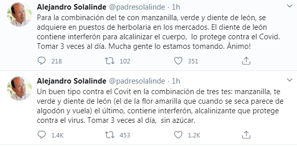 Tomoo_Terada's tweet photo. @lopezobrador_ @HLGatell Debido a la cercanía de Alejandro Solalinde @padresolalinde con el presidente @lopezobrador_ se necesita confirmación u deslinde sobre afirmaciones sobre alcalinización, interferon y diente de león. #Covid_19 C @HLGatell @RicardoDGPS @OlgaGeorgina @ectorjaime @jsmadero @jalomiaz https://t.co/vhYSN70hn8