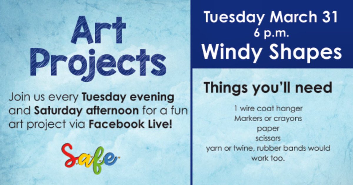 autism_SAFE's tweet photo. SAFE’s next virtual@Art project live on Facebook is Tuesday at 6 pm. We would ❤️ to “see” you there! #asd #nepa #autismSAFE #artprojects #joinus #SocialDistancing https://t.co/Ta1sXsRIJb