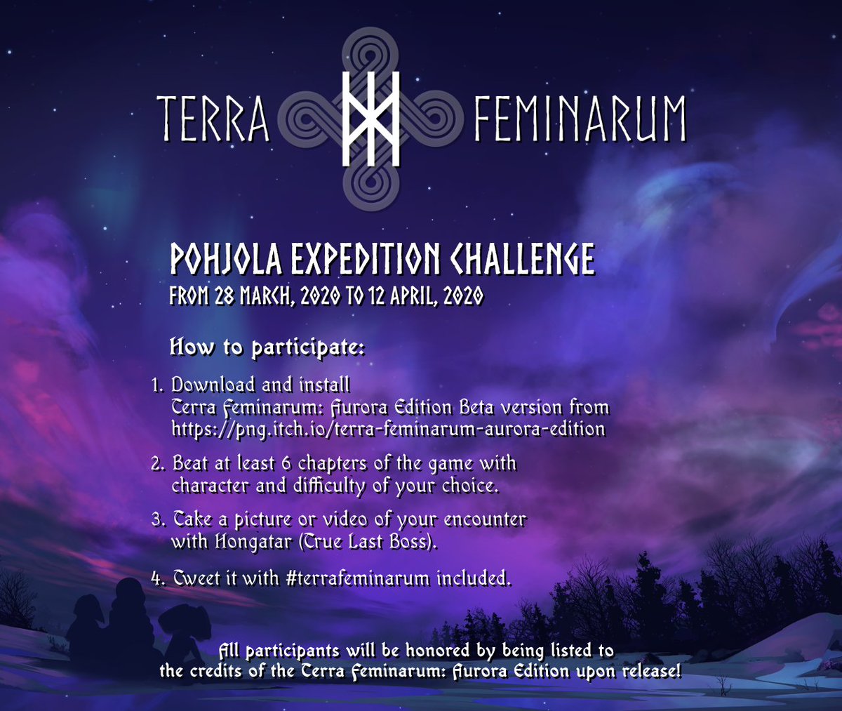 PolarNightGames's tweet photo. POHJOLA EXPEDITION CHALLENGE 
From 28 March, 2020 to 12 April, 2020

We are looking for brave adventurers to join Aino, Talvikki and Lempo on their quest to find out what torments the precious northern lights in Pohjola!

https://t.co/pY61723Szk https://t.co/MEyXrLL6tW