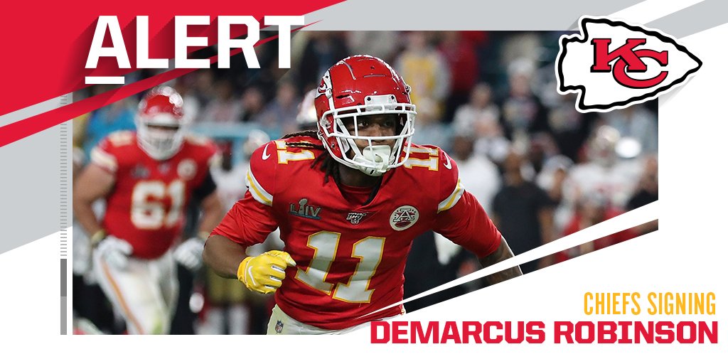 NFL's tweet photo. Chiefs signing WR Demarcus Robinson to a one-year deal. (via @TomPelissero) https://t.co/285Yzm1STV