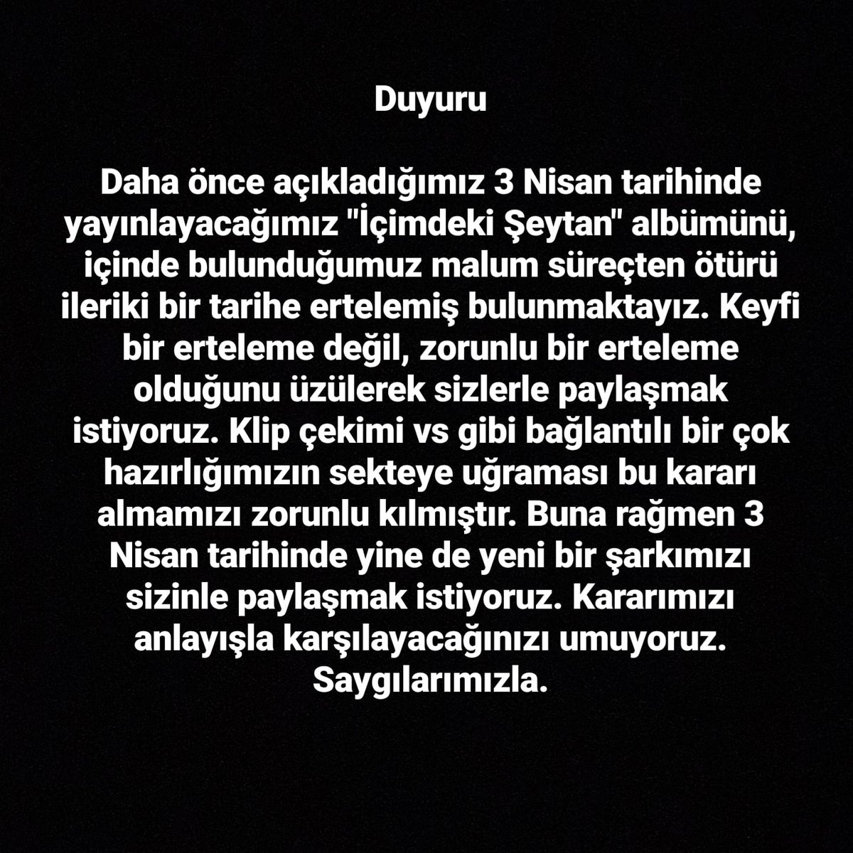 peraband's tweet photo. "İçimdeki Şeytan" albümü ile ilgili duyuru. https://t.co/affrl7eQQR