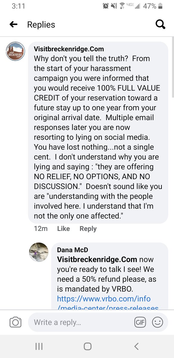 danamcdee's tweet photo. Nice reply from @VisitBreckCO @vrbo https://t.co/kUmcPgQLjQ