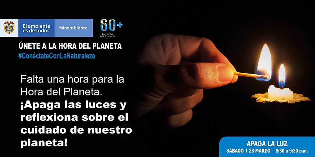 MinAmbienteCo's tweet photo. La #HoraDelPlaneta se realiza en el país desde el 2008, los colombianos apagan las luces de sus hogares para reflexionar acerca del cambio climático.
#QuédateEnCasa y a las 8:30 p.m. apaga las luces y enciende la conciencia por el ambiente. #ConéctateConLaNaturaleza https://t.co/1VDRHluHvG
