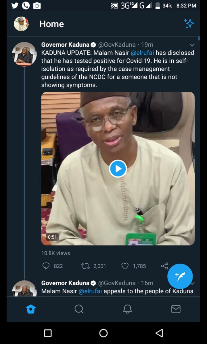 ArewaGovernors's tweet photo. @GovKaduna HE @elrufai tested positive!!! #coronaviruskaduna https://t.co/aKkRximyyM