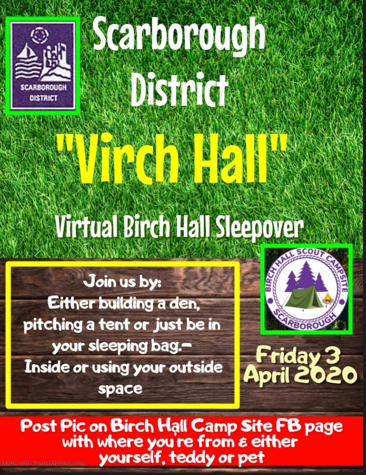 ScarboroScouts's tweet photo. Who's joining us? Tent in the garden?.. tent in the house?....home made shelter inside or outside?...or just a sleeping bag on your bed? Join us, photo it and post it on the Birch Hall FB page. @NYScouts @paddybillington @TheScarboroNews @SBCMayor @TimothyKidd @BearGrylls https://t.co/SGBfvztfpB