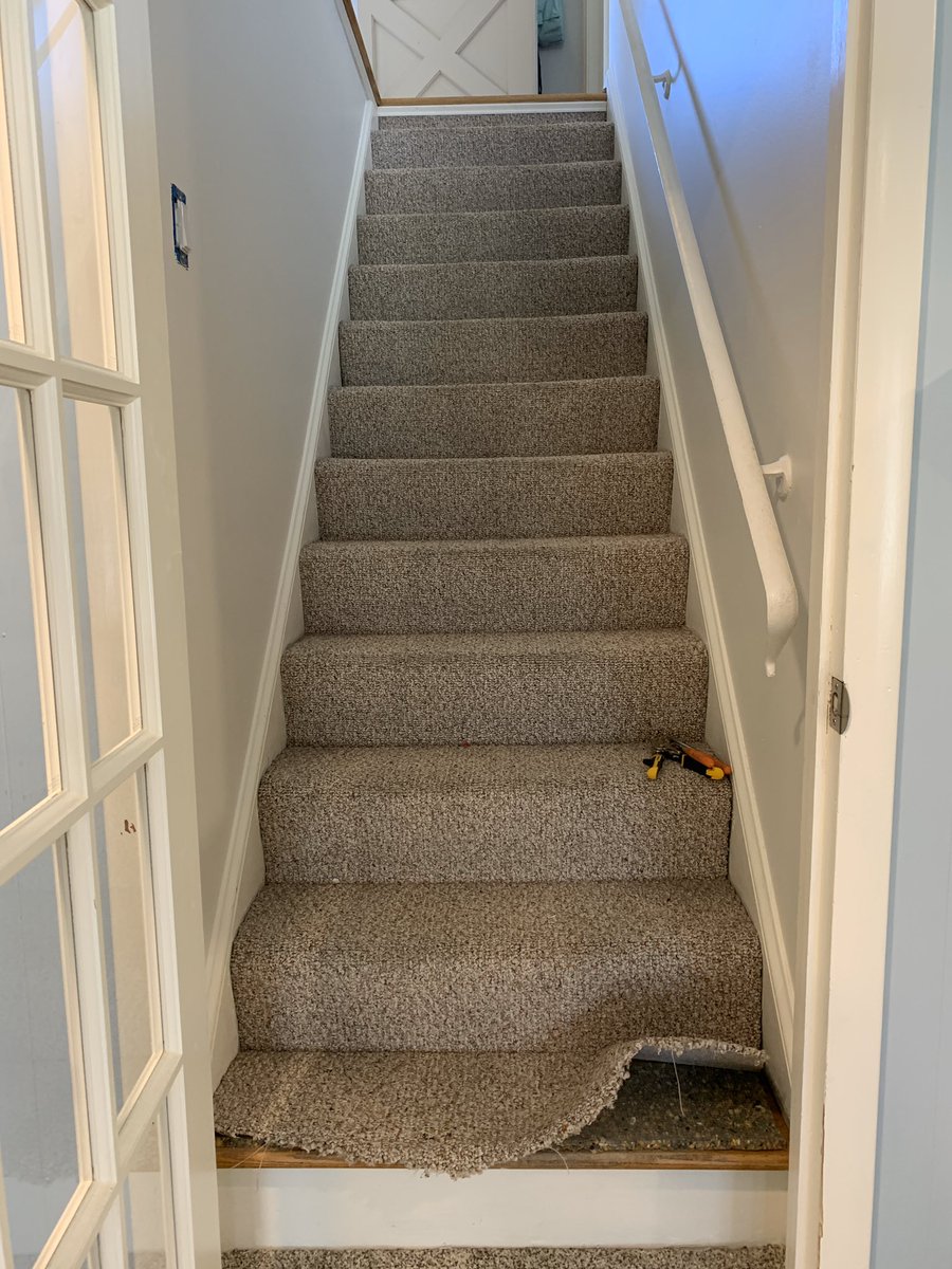 marymcintyre's tweet image. I solemnly swear that I will think long and hard before ever firing a staple into anything ever again. Been working on the first step for about an hour.  💪🏼 #pandemicproject  #fixerupper