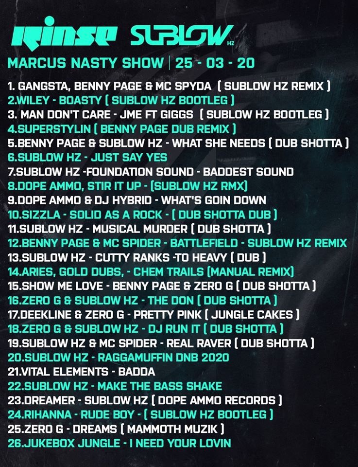 Please check out our <a href="/RinseFM/">Rinse FM</a> DnB &amp; Jungle mix from the <a href="/MarcusNasty/">Marcus Nasty</a> Show on 25 - 03 - 20 🔥

We are very excited to showcase an all exclusives set &amp; alot of our forthcoming tracks 🎶💥

Link in comments &amp; playlist below