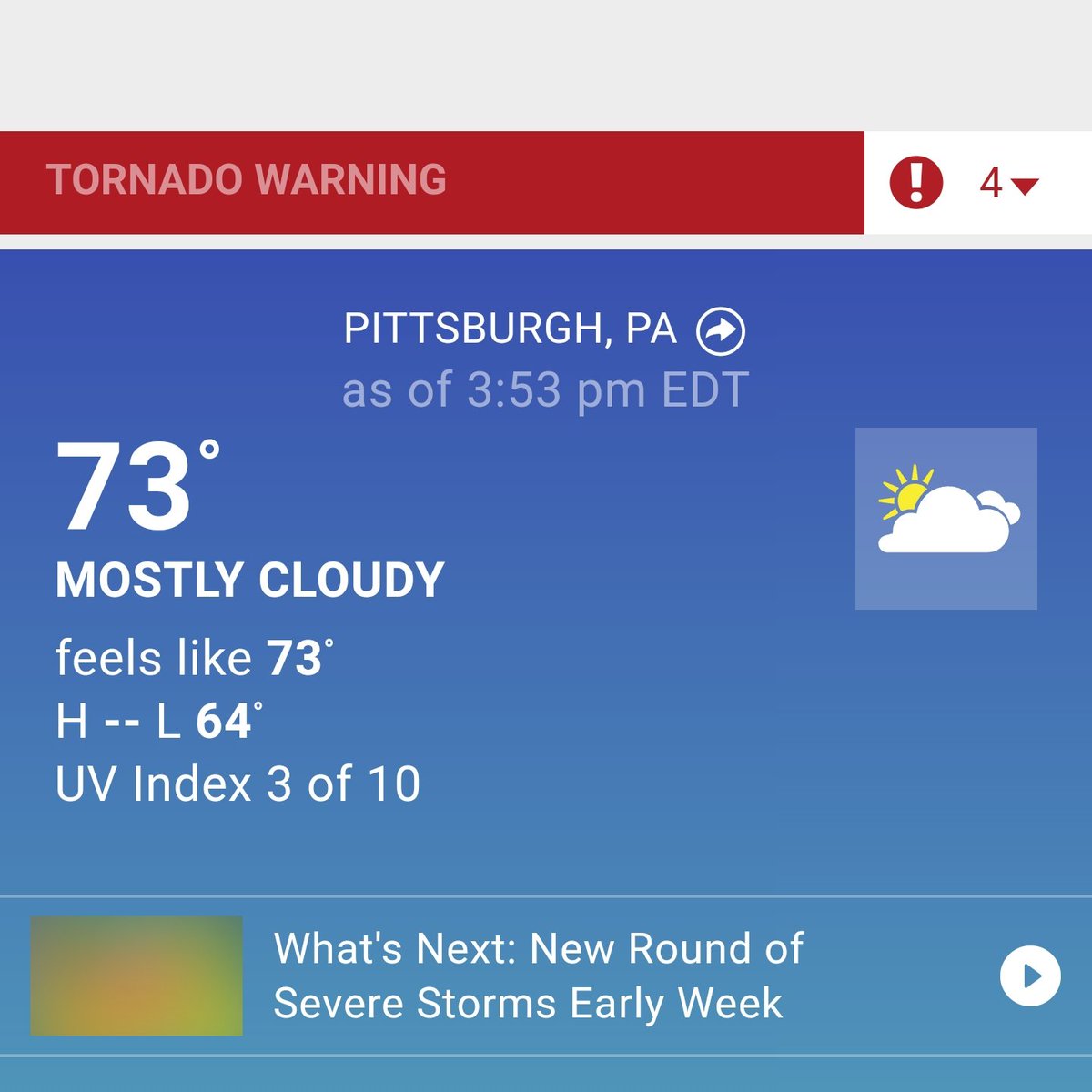 As if things weren't already crazy enough aht there, then this popped up for #Pittsburgh #weather. Stay safe, stay home.
