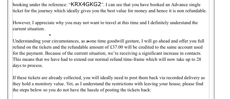 El1zaWilliams's tweet photo. @AvantiWestCoast Hi Avanti, I’ve had this correspondence with your customer service team that says that you are refunding Advance tickets as a “one-time goodwill gesture”. Could you update them on this as it is incorrect and unhelpful? And ideally make it possible to get refunds via your app? https://t.co/gcJFALAiyQ