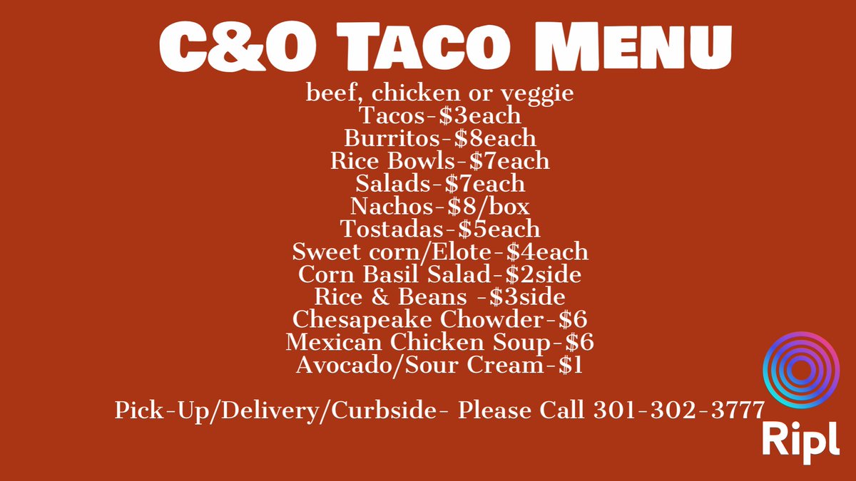 candoinfusions's tweet photo. Come visit us for your Sunday Taco fix! Open from 12-6 at 43 South Potomac Street DOWNTOWN Hagerstown. #curbside #pickup #delivery #supportlocal  #veteranowned #disabledveterans #growingthisdream #sundayfunday #hagersrownproud  #MadeWithRipl via https://t.co/qqO5s5FjQv https://t.co/3IjqMGKi5y