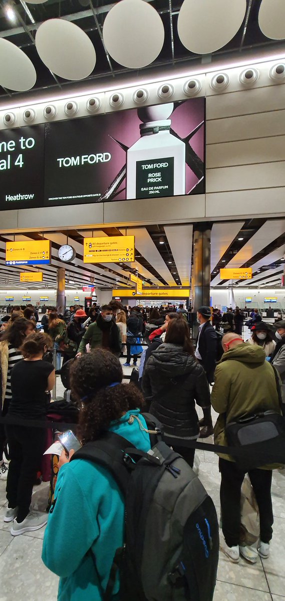 Being repatriated back home this evening from <a href="/HeathrowAirport/">Heathrow Airport</a>. Wondering if this is really the most sensible way to organise the security line. #SocialDistancing?
