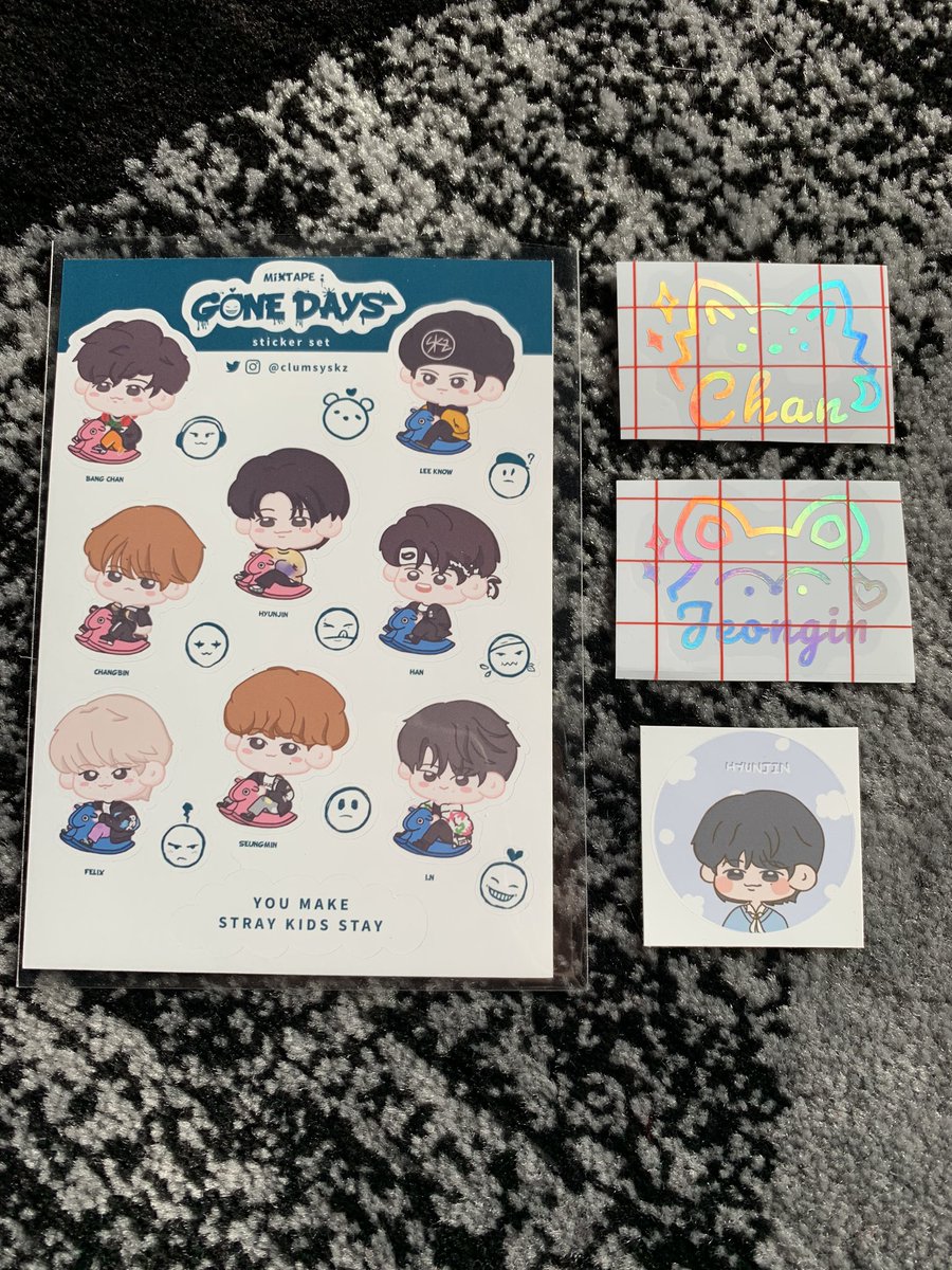 The holo is so so pretty!! ✨✨ Thanks to @clumsyskz all your art is always so adorable and I’m excited to stick more of your stickers on all my stuff 💖💖 #clumsygoods