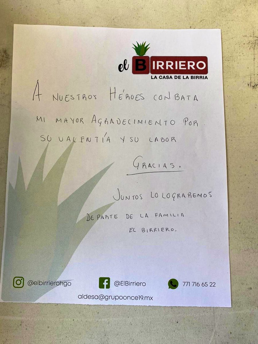 omarfayad's tweet photo. Nuestros amigos de El Birriero se lucieron apoyando a nuestros médicos y personal de @Salud_Hidalgo. Muy agradecido con la solidaridad de la gente. ¡Ánimo, vamos a salir adelante! #OperativoEscudo https://t.co/0BW6UOR94M