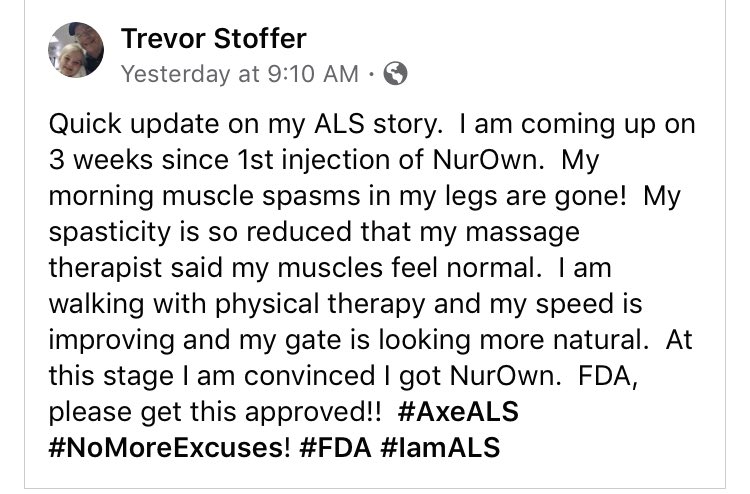 This is NurOwn 👇 A promising treatment in FDA clinical trials for over 10 years...How many more ALS patients are going to die without a shot at fighting for their life? Choose life over Science. <a href="/US_FDA/">U.S. FDA</a> <a href="/SteveFDA/">Dr. Stephen M. Hahn</a> <a href="/BrainstormCell/">BrainStorm</a> 
#nurown #brainstorm #axeALS <a href="/alsassociation/">The ALS Association</a>