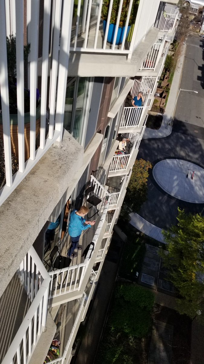 StacyLBaker's tweet photo. Harbour Square neighbors were out on their balconies in Southwest enjoying cocktails and community. Thanks @charlesallen for organizing! #Ward6HH https://t.co/KdyzLKgLg2