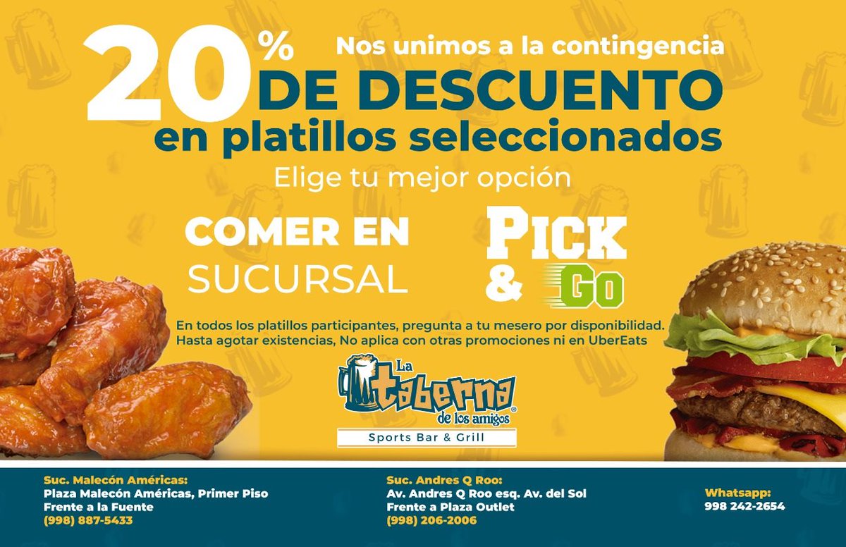 LaTaberna_Cun's tweet photo. Solicita tu pedido Pick &amp; Go via whatsapp: 998 242 2654 y recogelo en la sucursal de tu elección
o tambien puedes visitarnos, estamos abiertos hoy hasta las 11pm! https://t.co/LdHMdJxG64