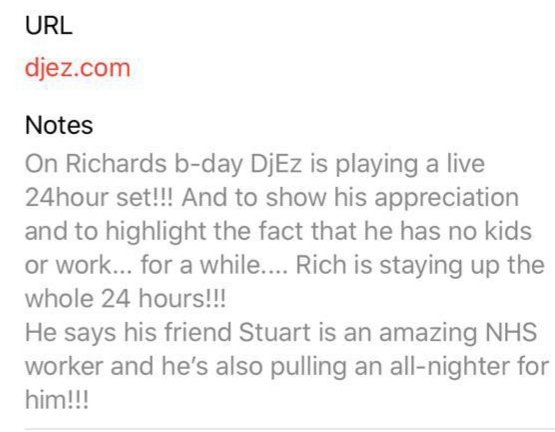 JsAcrylics's tweet photo. @DJEZOfficial #stayinghomewithdjez Loving the set so far mate, can you give a shout out to my mates listening Richard &amp; Stuart.. Info below 😁 https://t.co/DqyJnPFGMc