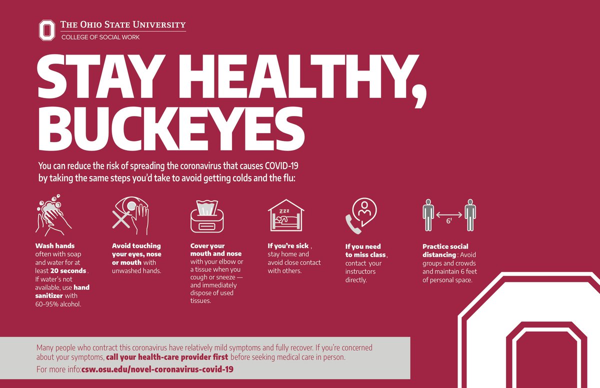 osucsw's tweet photo. A reminder of safe practices as we move forward together. Have a peaceful weekend and stay healthy, Buckeyes. #SWNeverStops https://t.co/ndvc1FysKb