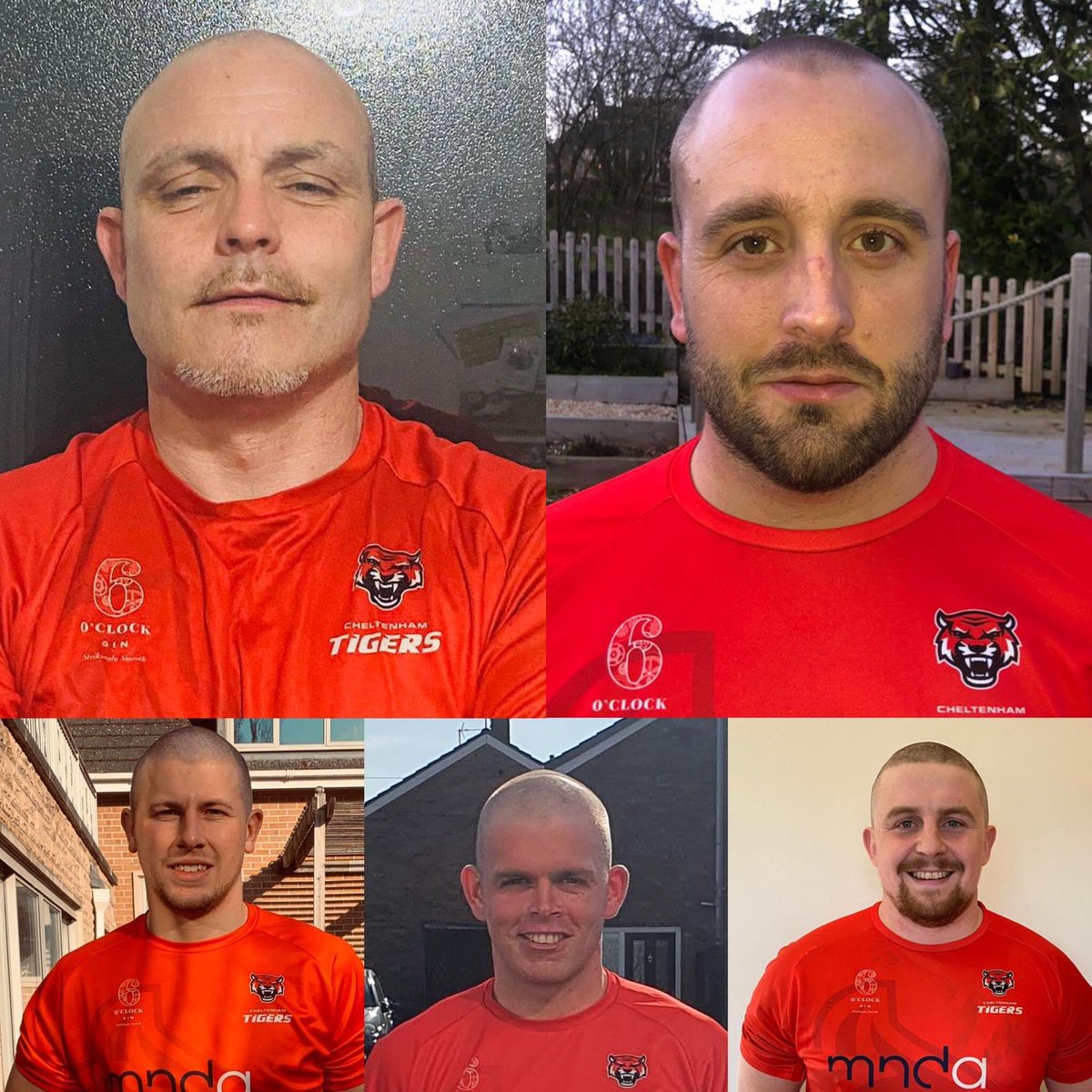 Cheltenhamrugby's tweet photo. A great effort from the fabulous 5 who have raised over 3k for our wonderful NHS by shaving there heads. NHS THANK YOU &amp; WE SUPPORT YOU.. 👏👏👏👏🇬🇧🇬🇧❤️🖤🐯 @NHSuk @swsportsnews @GlosLiveOnline https://t.co/a3NBRWMIMc