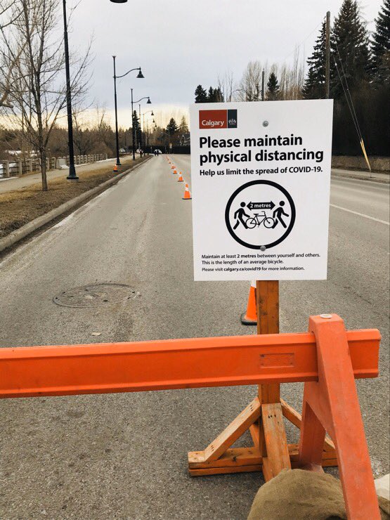BrentToderian's tweet photo. Take note, cities! Not only did #Calgary close 6 major roads to cars &amp; open them to people for social &amp; exercise opportunities while #PhysicalDistancing — they also disabled 50 pedestrian “beg buttons” that could spread the virus. Smart, fast action. HT @AngelaKnightCBC #COVID19 https://t.co/riGFaQmphY