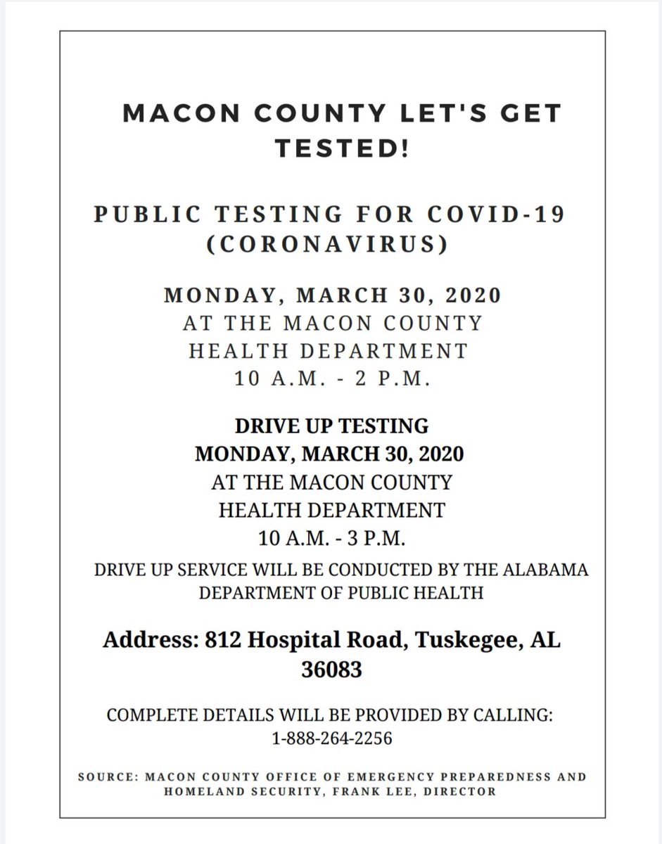 themovement46's tweet photo. Monday, March 30, 2020 Macon County will be able to get tested for COVID-19. Please share with others! https://t.co/GRggkS68ij