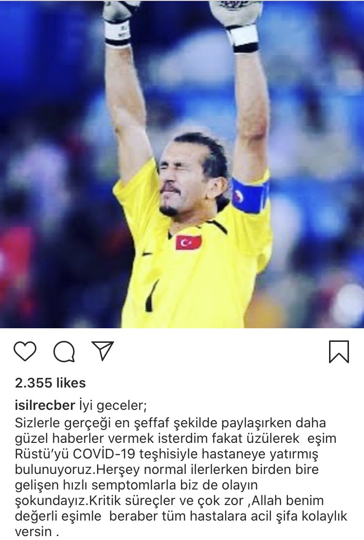Koronavirüs testi pozitif çıkan eski milli oyuncu #RüştüReçber, hastaneye yatırıldı. Eşi #IşılReçber sosyal medyadan duyurdu.