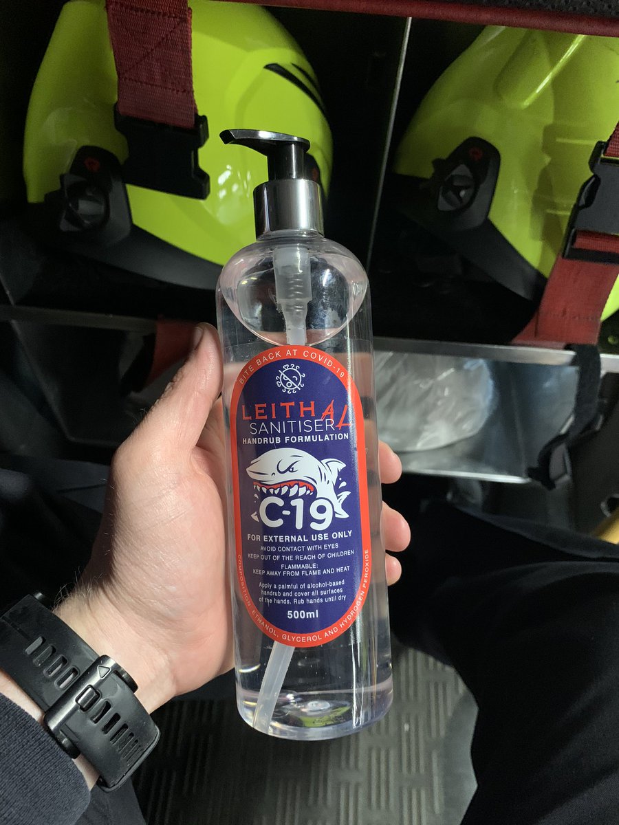 DougBrotherston's tweet photo. Big shout out to @TheLeithGin for the bottles of hand san dropped off at the station. Once this has all calmed down it’s things like this that will be remembered https://t.co/qUva3Qnofb