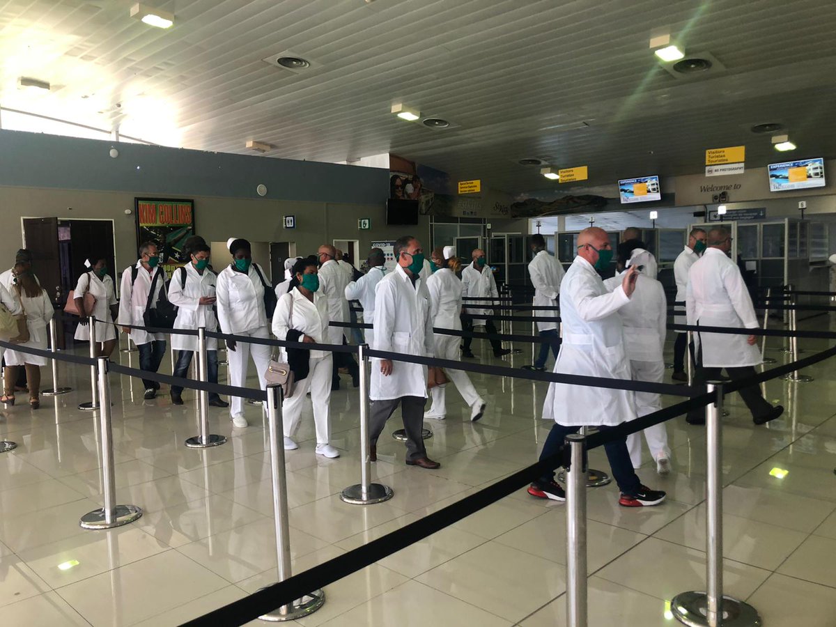 timothyharriskn's tweet photo. We welcome with love the 35 #Health professionals from #Cuba who will help us provide care to our people in need of treatment and care in the advent of #COVID19  Pan #Caribbean vision at work. Long live solidarity! https://t.co/UkLVNIgHYL