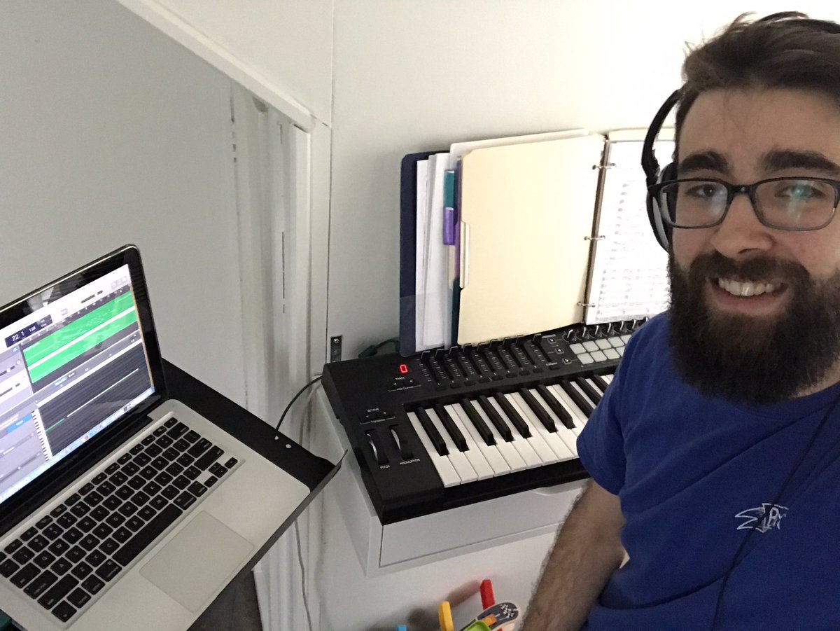 Mr. Toussaint working on some practice parts for his Orchestra students! Who says you need to be in a classroom to improve on your instrument?