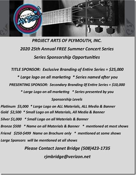 ProjectPlymouth's tweet photo. Project Art's could not put on the family show you have come to love without the support of the community and local businesses. Do you know someone who may be interested in sponsoring Project Art's? Below is an opportunity for sponsorship for our upcoming 2020 Season. https://t.co/8fcgdUqxR8