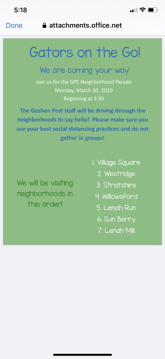 MsFletcher22's tweet photo. Attention Gators! Your @GoshenPostES staff will be driving through your neighborhoods THIS Monday!! See the flier for additional details! I can’t wait to see you!!! https://t.co/8kv4TLtZPj