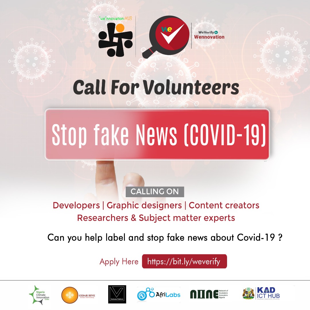Wehub_verfy's tweet photo. Join us by submitting fake rumour and news you have come across as we collate and verify them from authentic sources
.
Kindly register here- https://t.co/7YlDAP3OeL 
.
#CovidNGR #Stopfakenews #WeVerify https://t.co/51WOzxkQhO