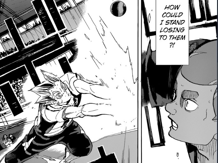 and here is where furudate shocked us. we alredy knew that bokuto enjoyed and never let himself down in matches where their opponent was stronger, and with what are we blessed? fukurodani vs mujinazaka, bokuto vs kiryuu from the top 3 aces