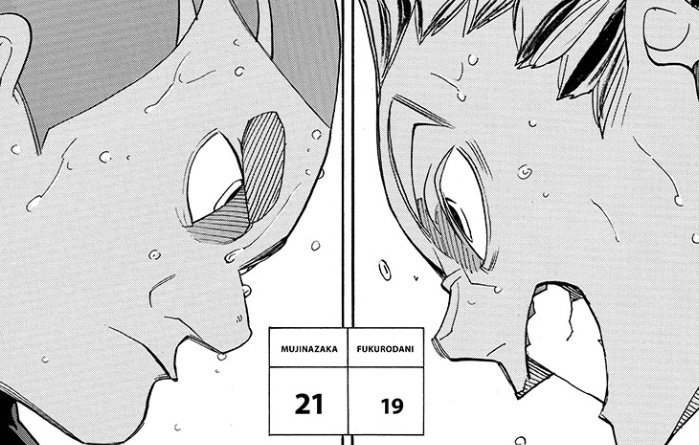 and here is where furudate shocked us. we alredy knew that bokuto enjoyed and never let himself down in matches where their opponent was stronger, and with what are we blessed? fukurodani vs mujinazaka, bokuto vs kiryuu from the top 3 aces