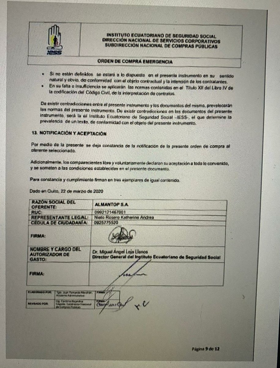 lahistoriaec's tweet photo. Contrato de compra de mascarillas con sobreprecio en el IESS fue autorizado por el Director General del Seguro Social, Miguel Ángel Loja Llanos, designado por el presidente del IESS, Paúl Granda, quien ahora dice que investigará. https://t.co/GNIqJkGAyw