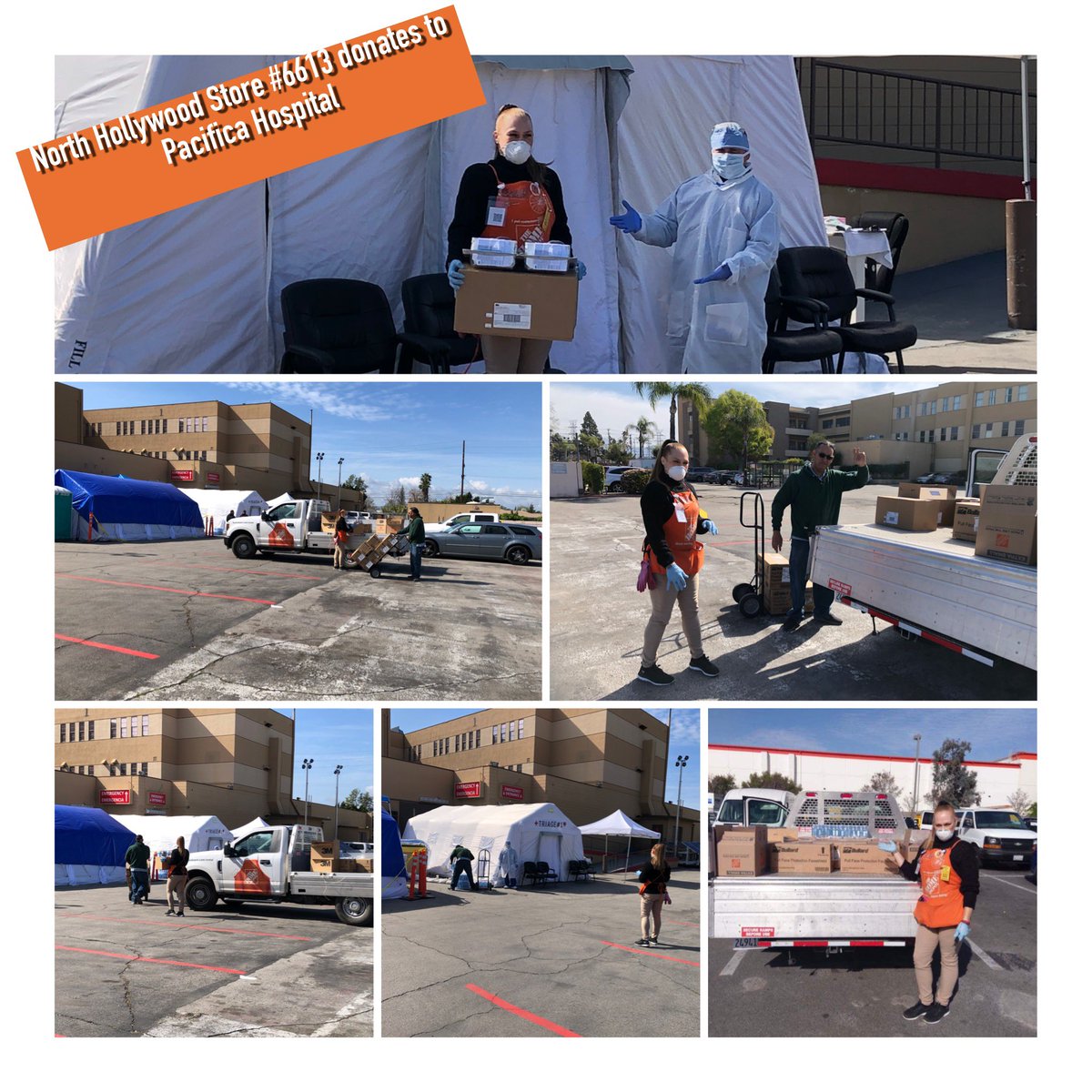 Gus_PerezHD's tweet photo. #6613NorthHollywood joining the effort to donate to those on the front line. 2 stops by Leslie Diaz , Jose Garcia , &amp; Dalila Rodriguez DS to #ValleyPresbyterian  &amp; #PacificaHospitalOftheValley to donate water,masks &amp; coveralls. @HD_JGuizar @likevike  @homedepotd174 https://t.co/jj6uK3eatL