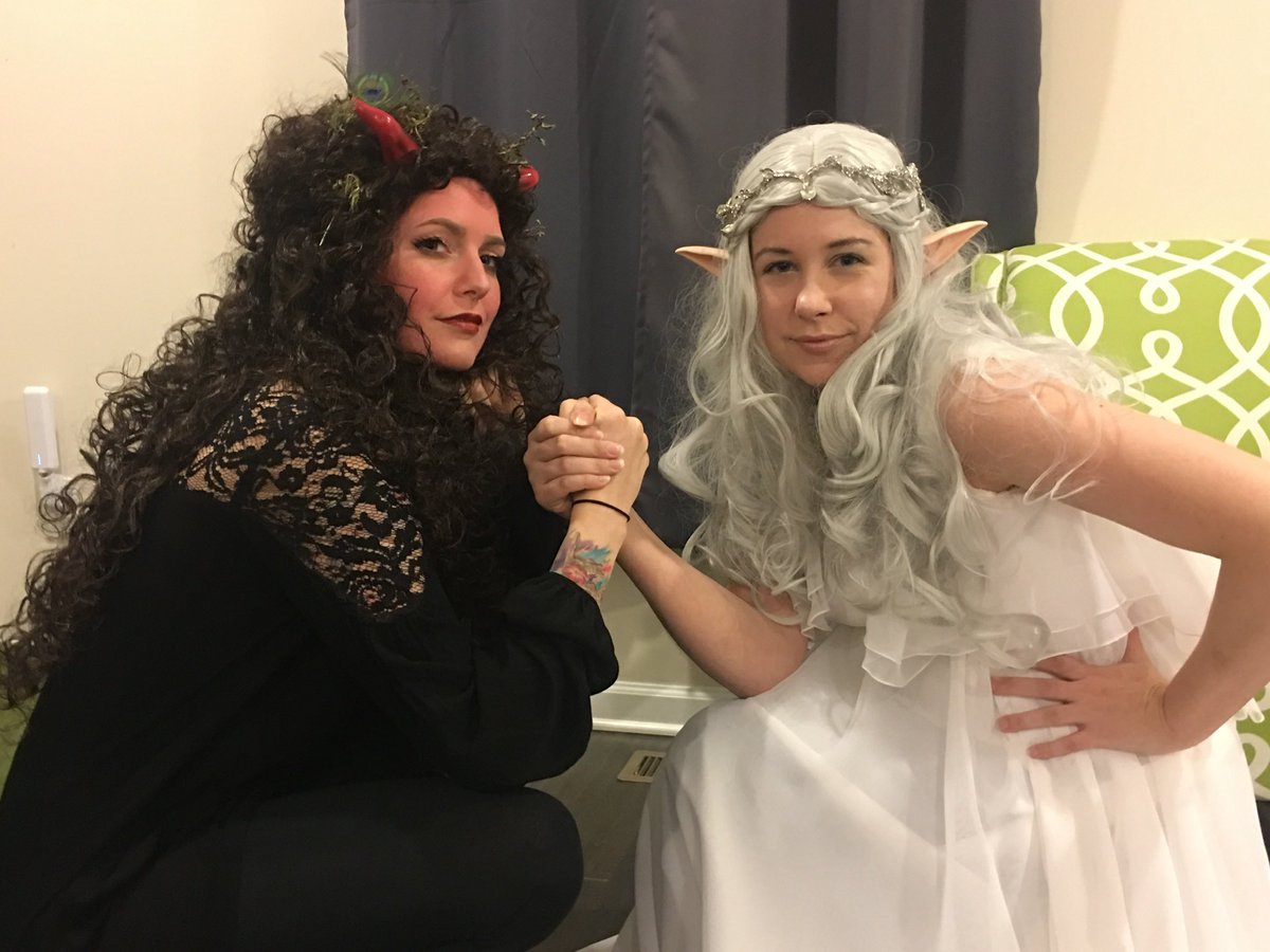 arealFiasco's tweet photo. @JoshuaMSimons High elf life cleric, Ennis. She’s now level 19 and made it through all of HotDQ! One time I dressed up as her! @b0rgsdontcry is dressed up as a her Tiefling Druid https://t.co/jFHKyXrNTa