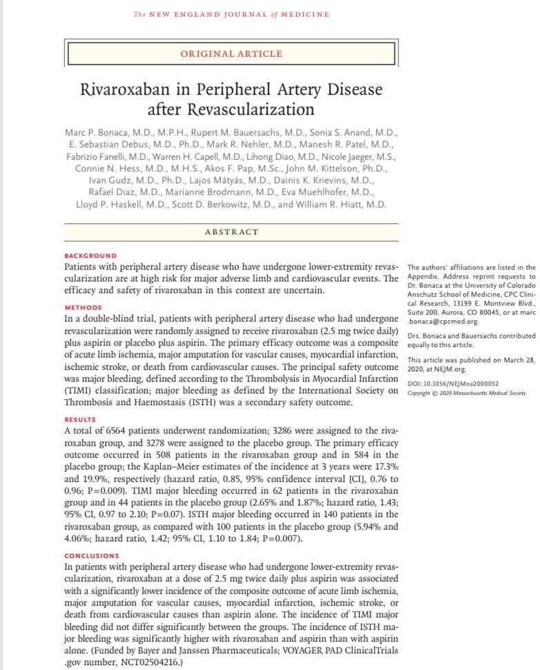 Voyager Trial published. Interested to see whether this will change clinical practice? nejm.org/doi/pdf/10.105…